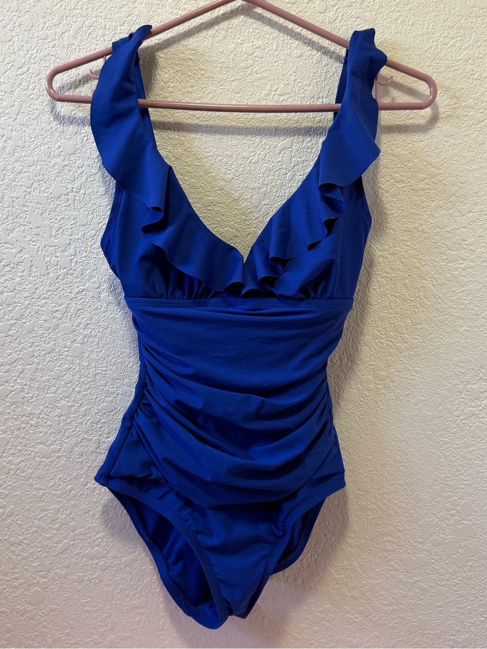 DKNY Royal Blue One Piece Swimsuit XS Ruffle Ruched Like New